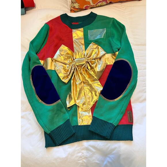 Tipsy Elves Women's Present Ugly Christmas holiday Sweater red green gold Size S - Picture 7 of 13